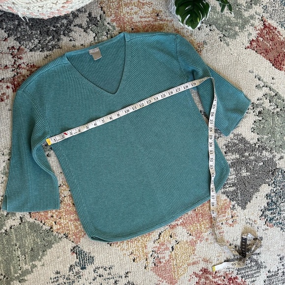 Chico's Sweater Women's Size 1 (Medium) V-Neck Ribbed 3/4 Sleeve V-Neck Teal - Picture 10 of 14